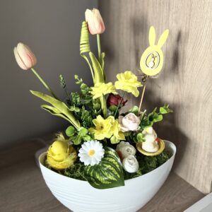 Tavaszi virágos nyuszis asztali dekor – egyedi darab - Kép 2